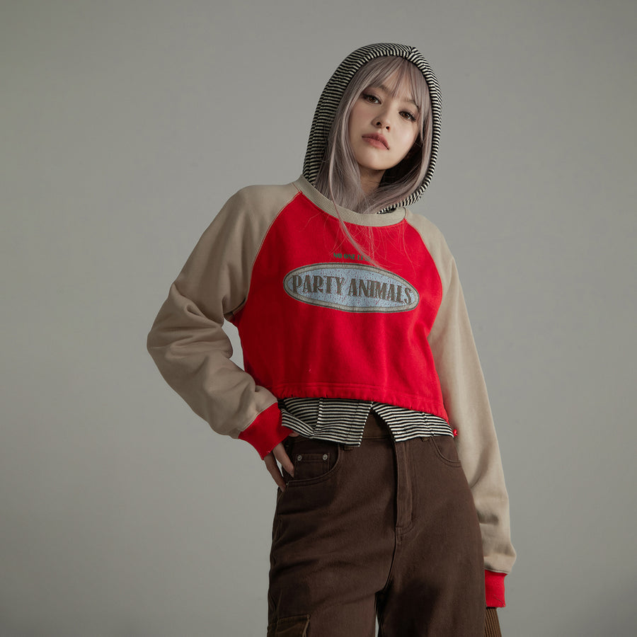 CHUU Party Animals Crop Hoodie