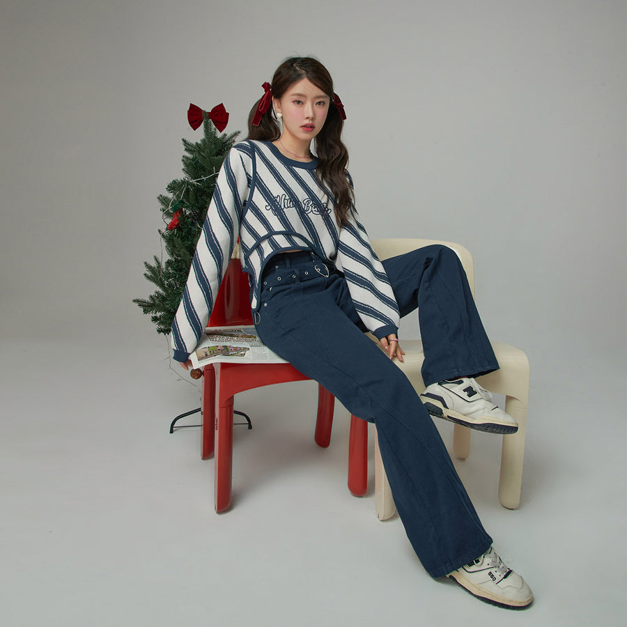 CHUU Heart Belt High-Waisted Wide Pants