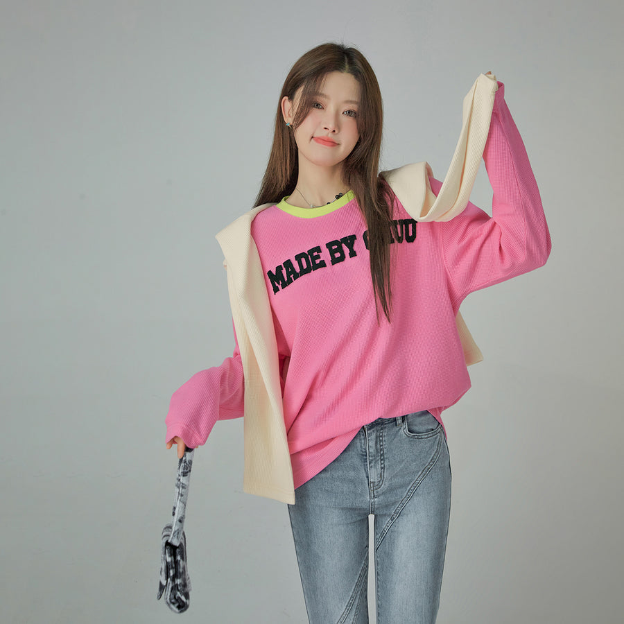 CHUU Subtle Cuteness Striped Long Sleeve Round Neck T-Shirt