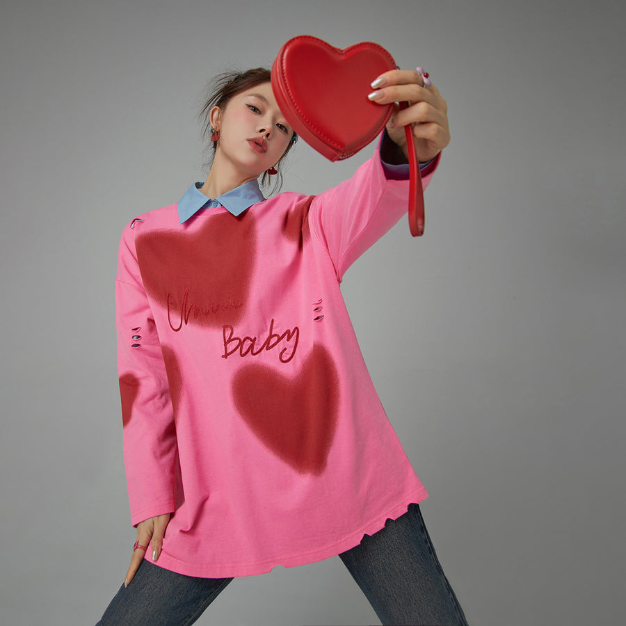 CHUU Lightly Distressed Heart Loose Fit T-Shirt