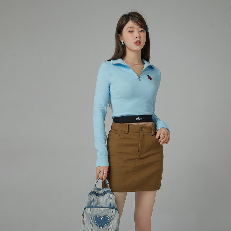 CHUU Love Zone Cherry Half-Zip Cropped T-Shirt