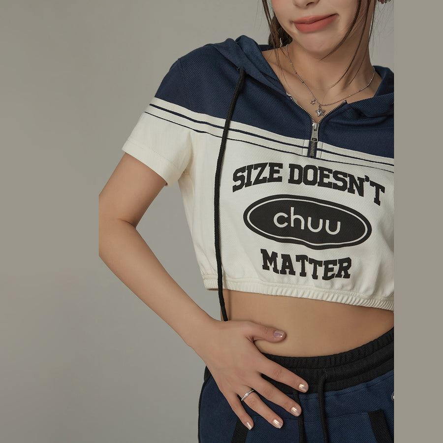 CHUU Size Doesnt Matter Half Crop Hoodie