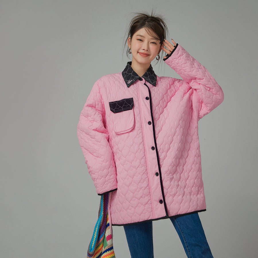 CHUU Blazing Cherry Heart Quilted Jacket