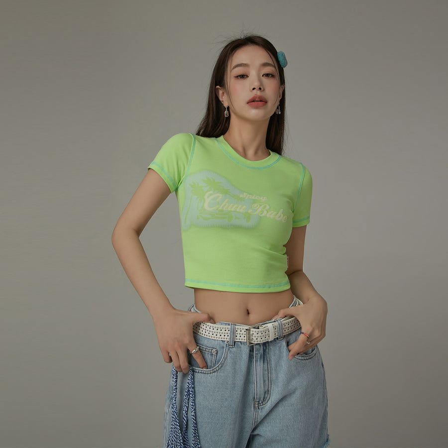 CHUU Chuu Babe Color Line Short Sleeve Crop T-Shirt