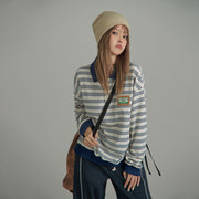 Striped Polo Neck Loose Fit T-Shirt