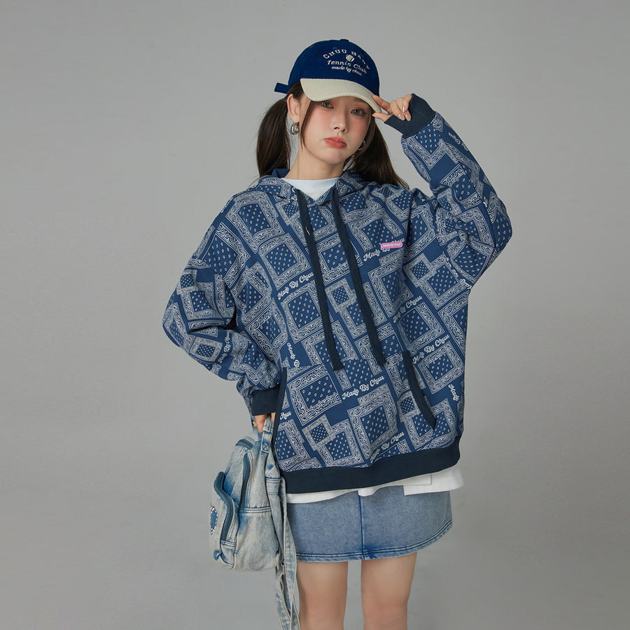 CHUU Paisley Squares Pocket Hoodie Sweatshirt