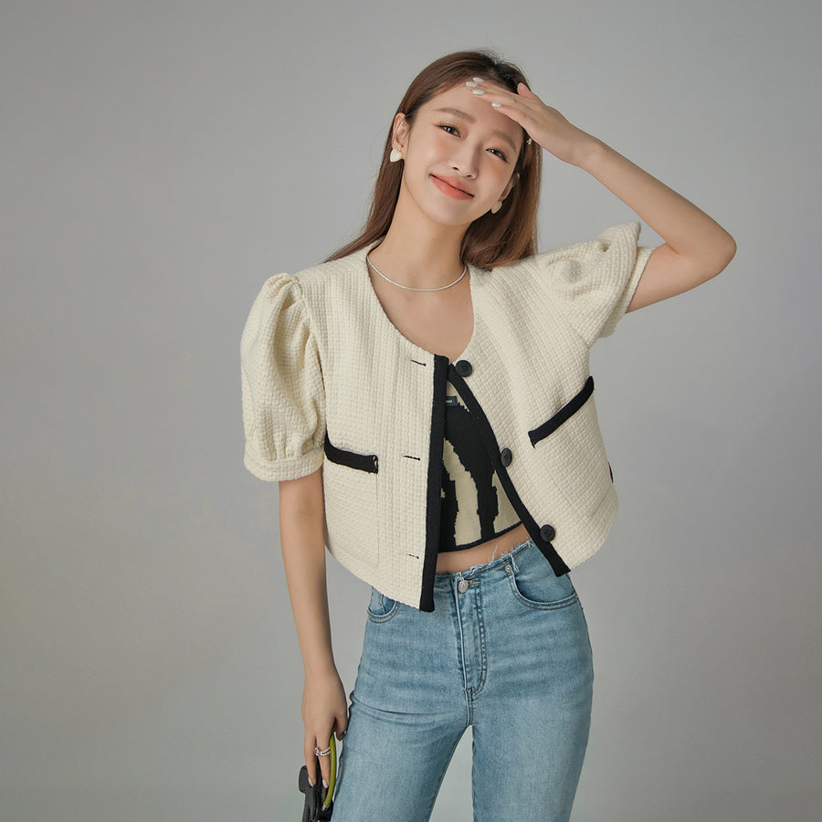 CHUU Puff Sleeve Coco Tweet Crop Jacket