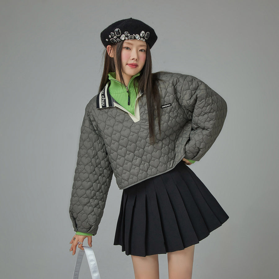 CHUU Heart Quilted V-Neck Anorak