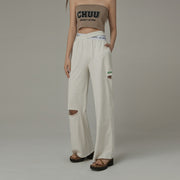 Criss Cross Distressed Wide Pants