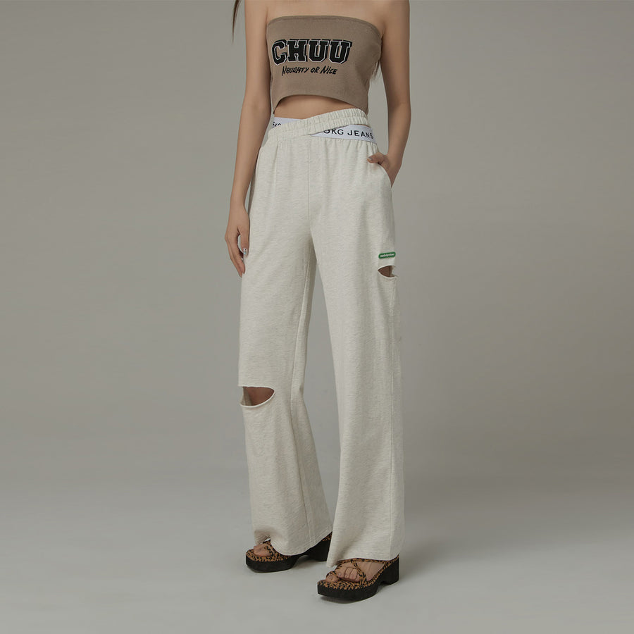 CHUU Criss Cross Distressed Wide Pants