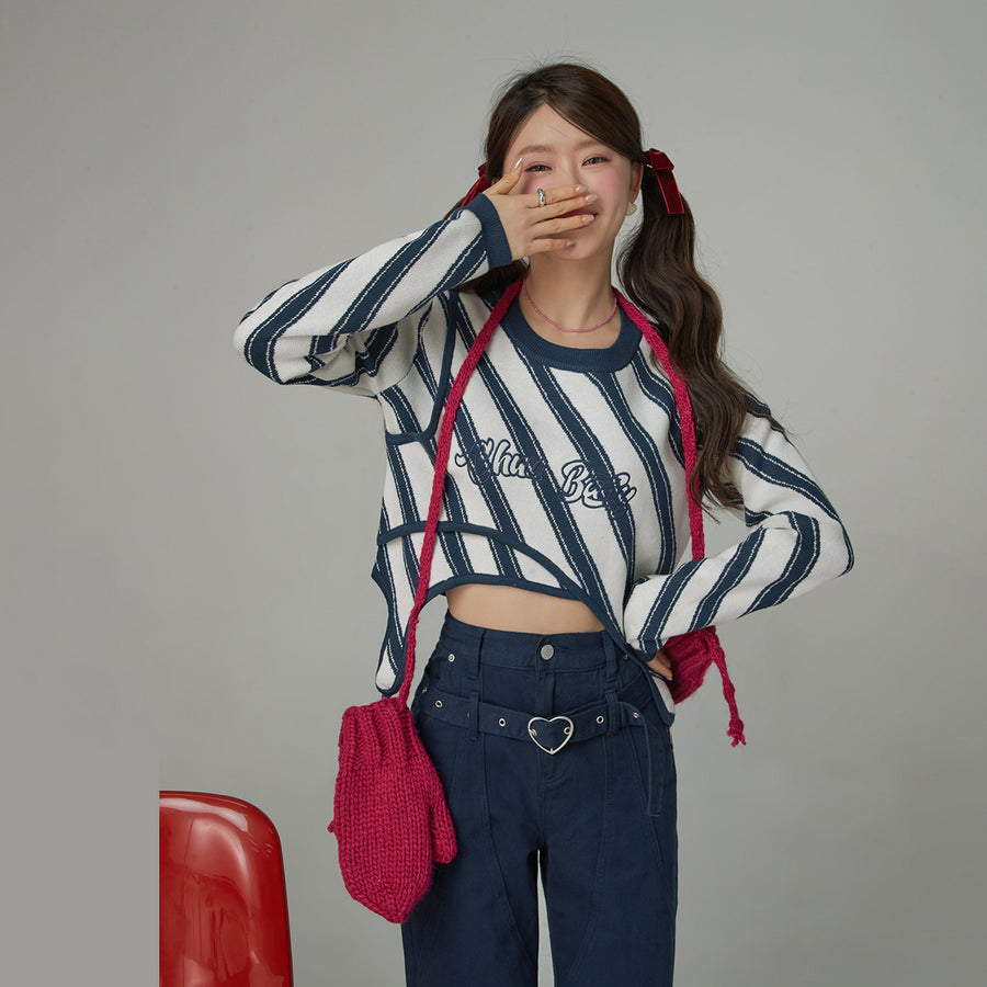 CHUU Chuu Baby Unbalanced Striped Long-Sleeves Top