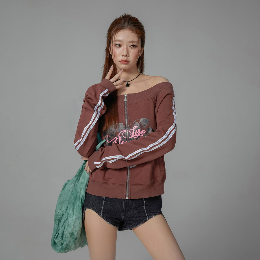 CHUU Off-Shoulder Sweatshirt Zip-Up