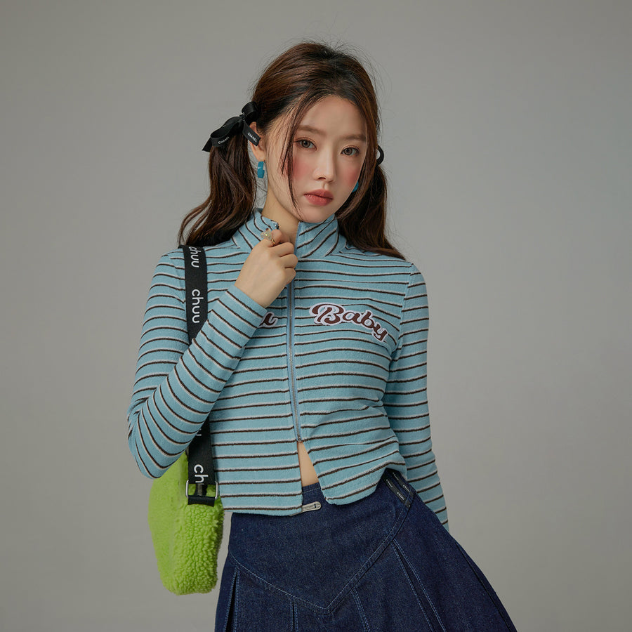 CHUU We Have Chemistry Striped Zip-Up