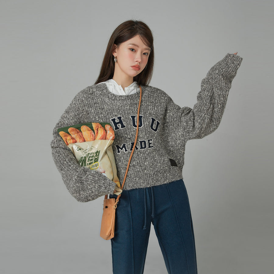 CHUU Crazy Chill Ribbed Loose Crop Knit Sweater