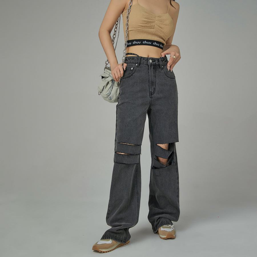 CHUU Distressed Bootcut Denim Jeans