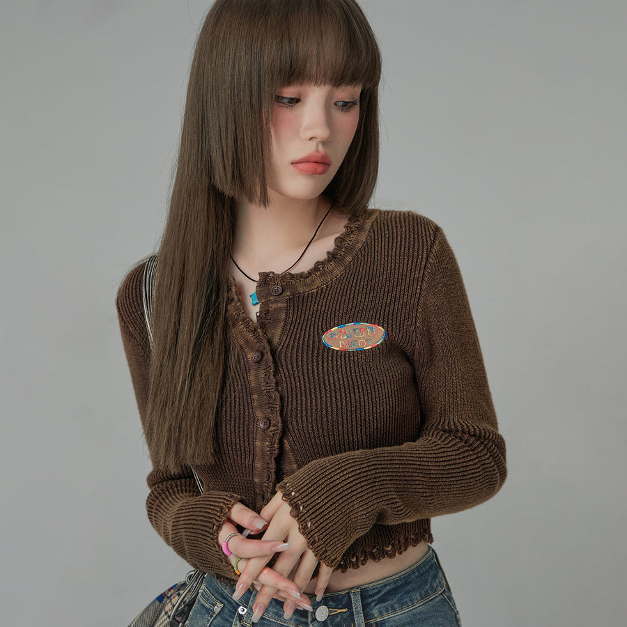 CHUU Fill Hem Ribbed Crop Cardigan