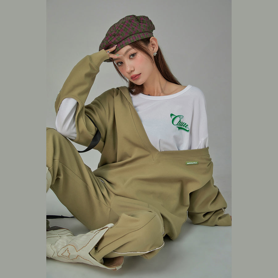 CHUU Deep V-Neck Hoodie Sweatshirt