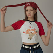 Chuu Circus Contrast Raglan Cropped T-Shirt