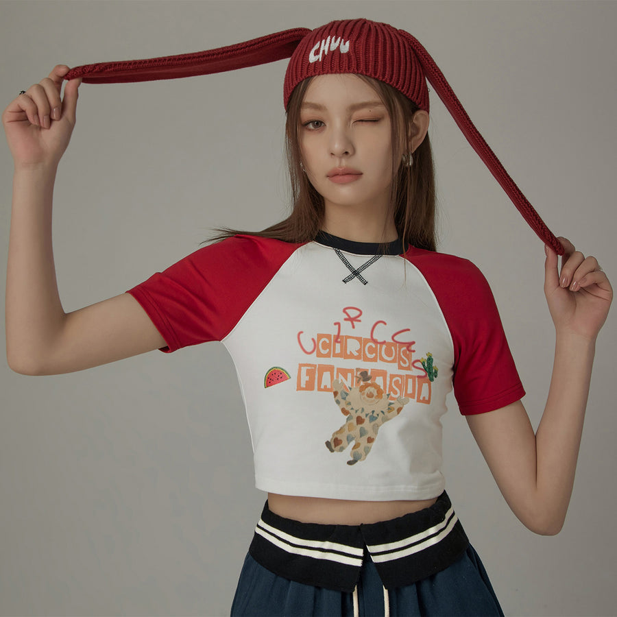 CHUU Chuu Circus Contrast Raglan Cropped T-Shirt