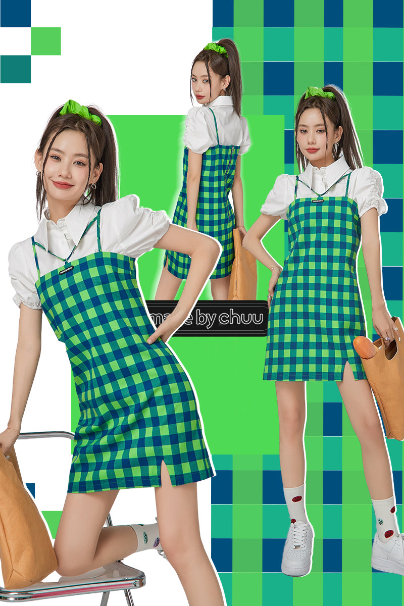 CHUU Check Sleeveless Mini Dress