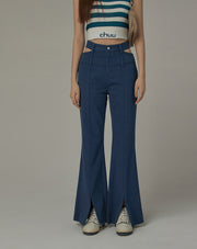 Side And Front Slits Bootcut Pants