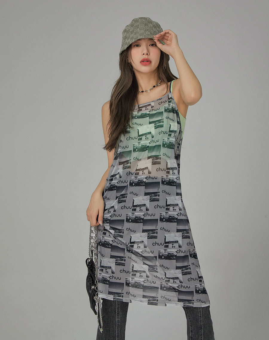 CHUU Vintage Photos See-Through Cami Dress