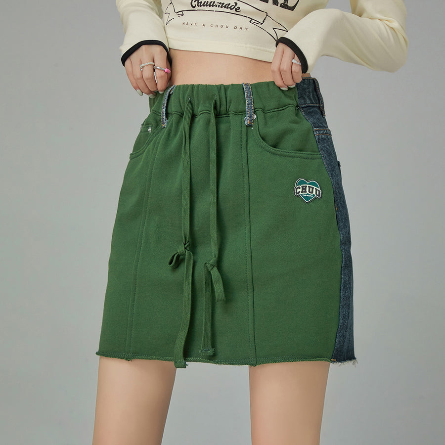 CHUU Two Faced Denim Mini Skirt