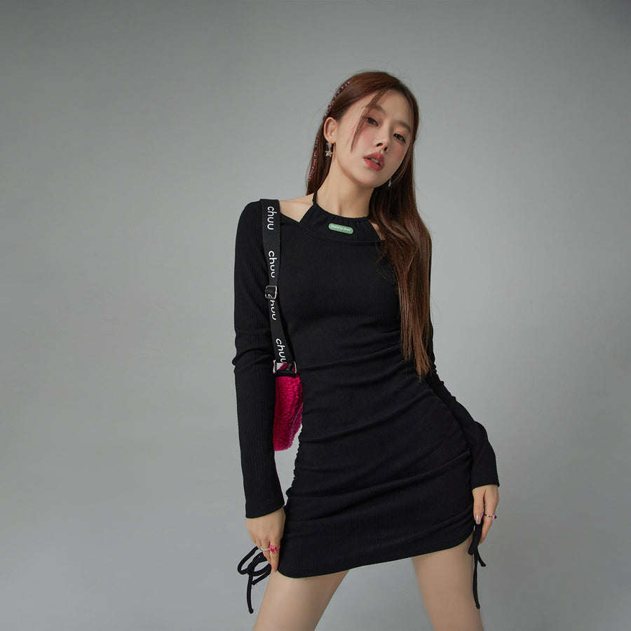 CHUU Halter Long Sleeve String Dress