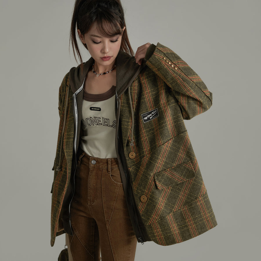 CHUU Vintage Wool Check Overfit Jacket