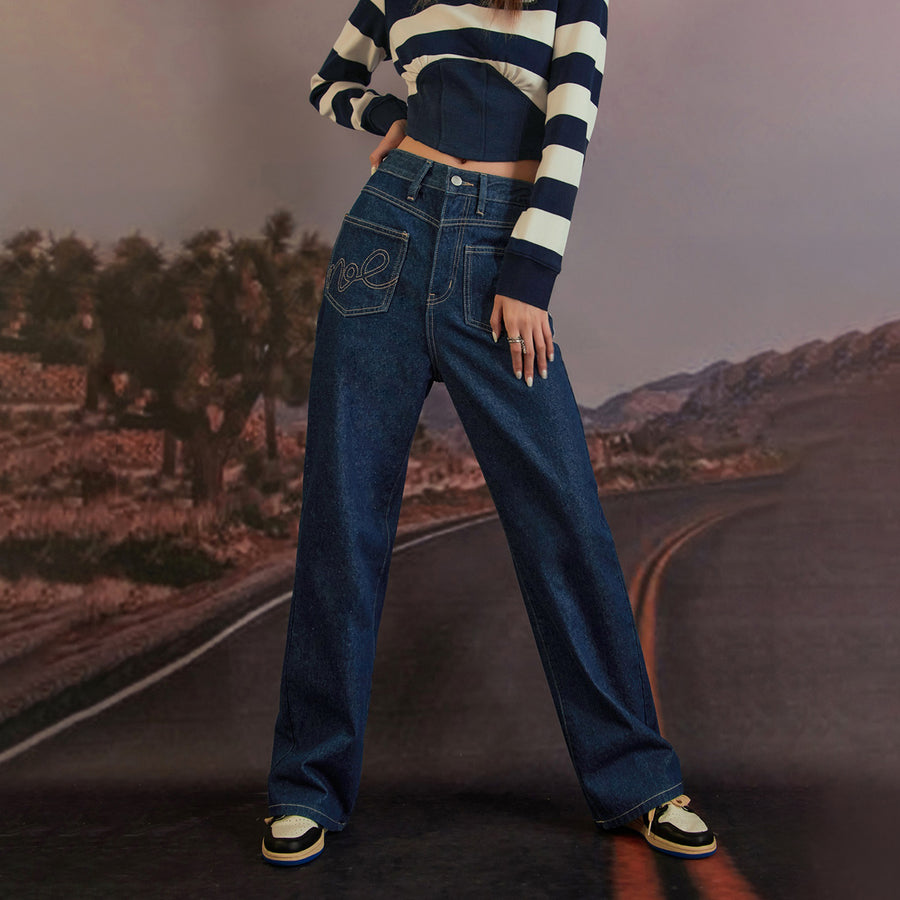 CHUU Back-Pockets Front Straight Jeans