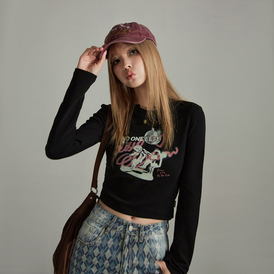 CHUU Slim Printed Cropped T-Shirt