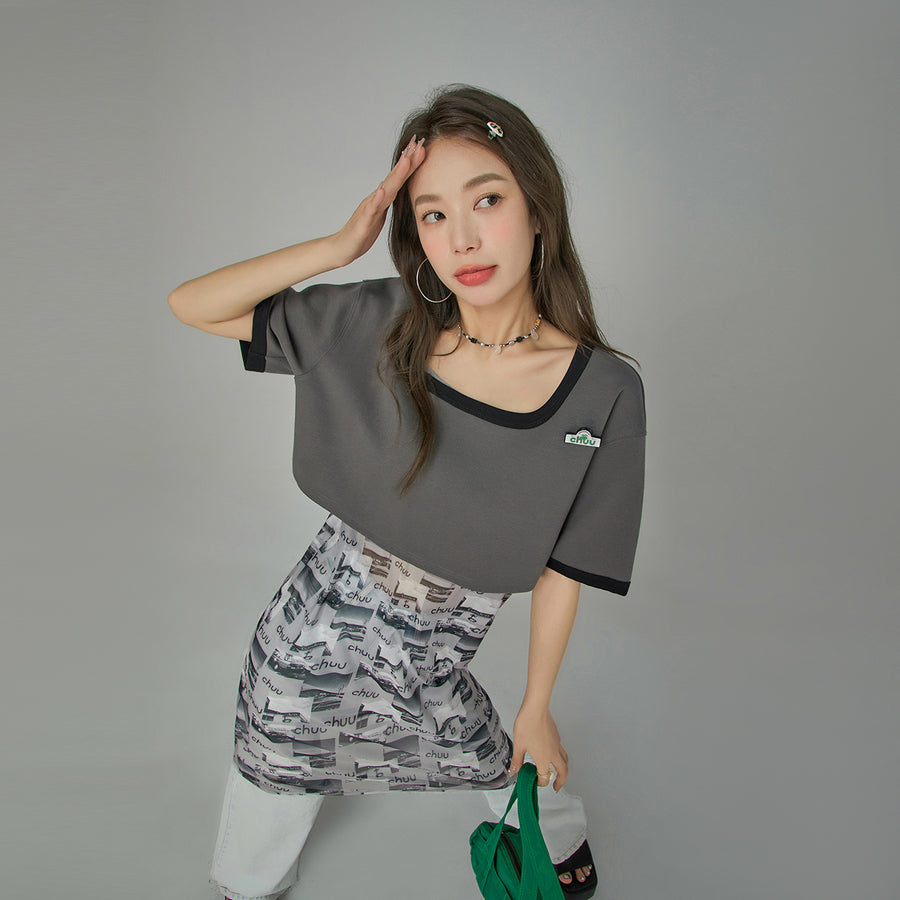 CHUU Boat-Neck Loosefit Crop Top