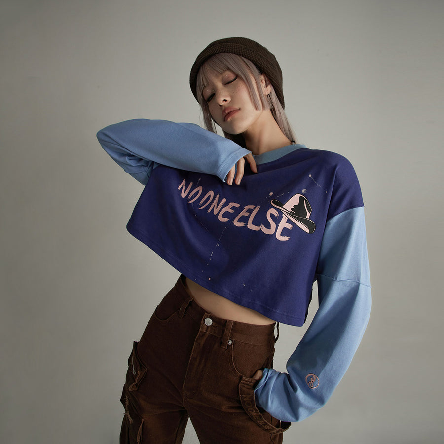 CHUU Painted Logo Oversized Crop Sweatshirt