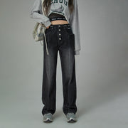 Star Power Ribbed High Waist Straight Jeans