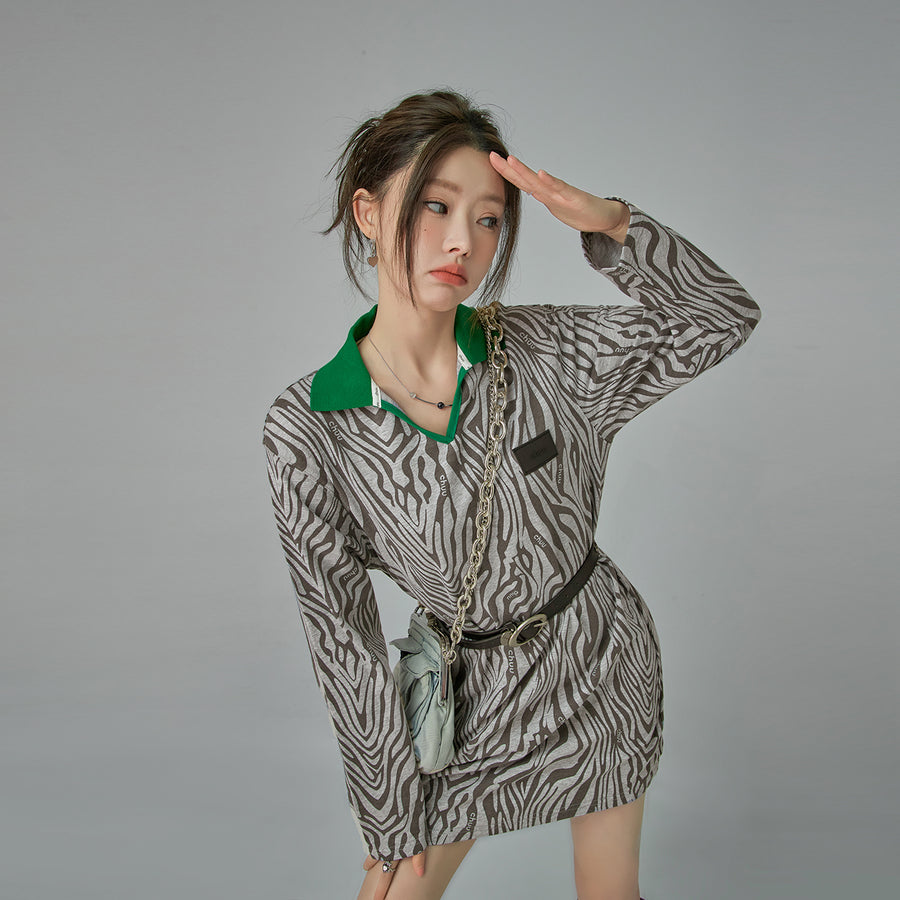 CHUU Zebra Print Mini Polo Dress