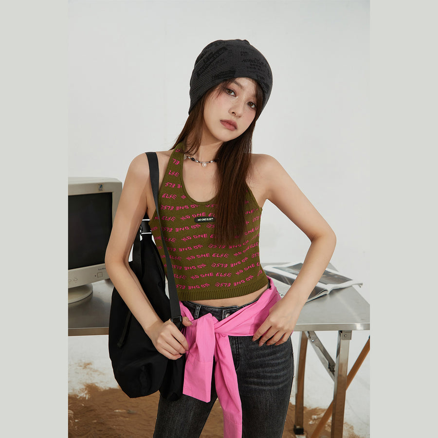 CHUU Noe Lettering Knit Halter Top