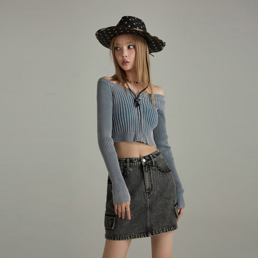 CHUU Off Shoulder Zip Top