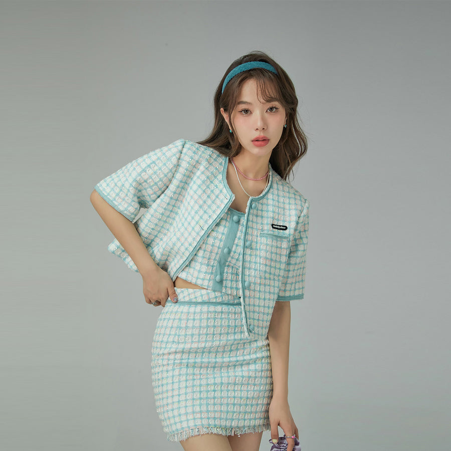 CHUU Short Sleeve Check Tweed Jacket