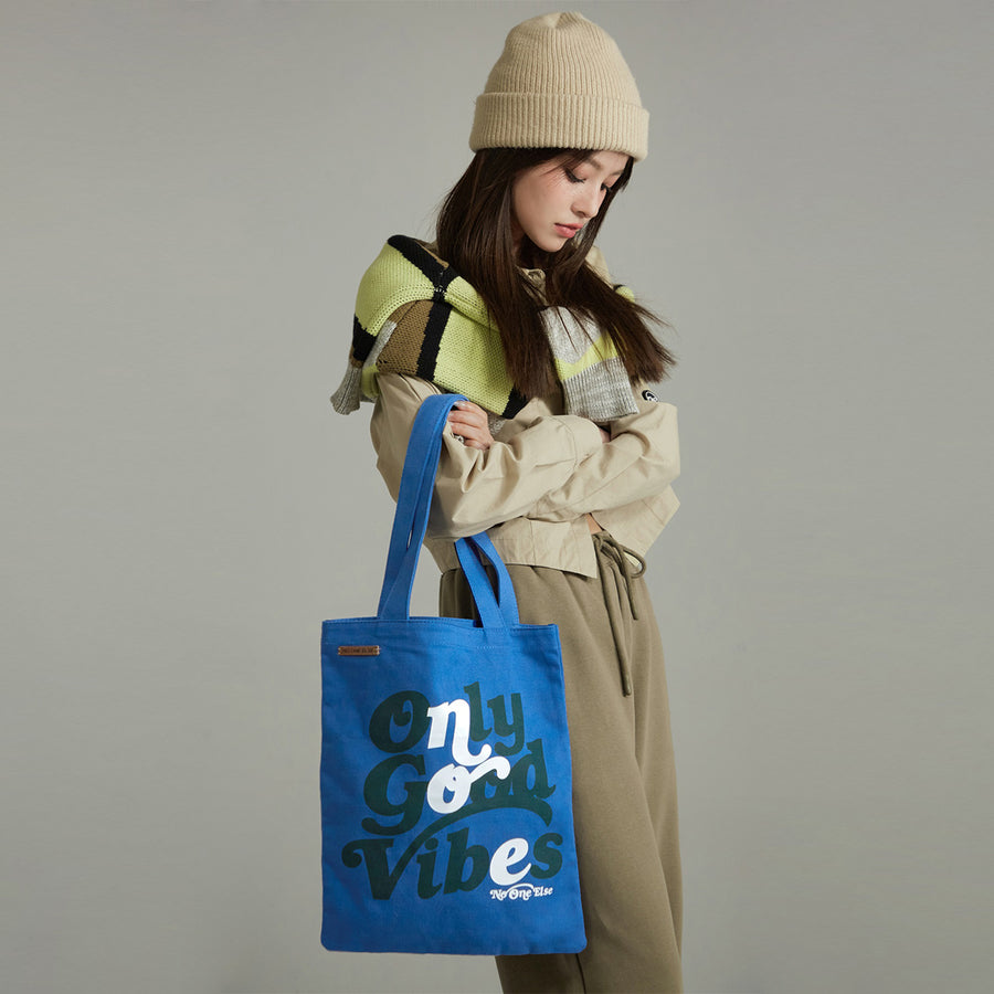 CHUU Only Good Vibes Navy Canvas Bag