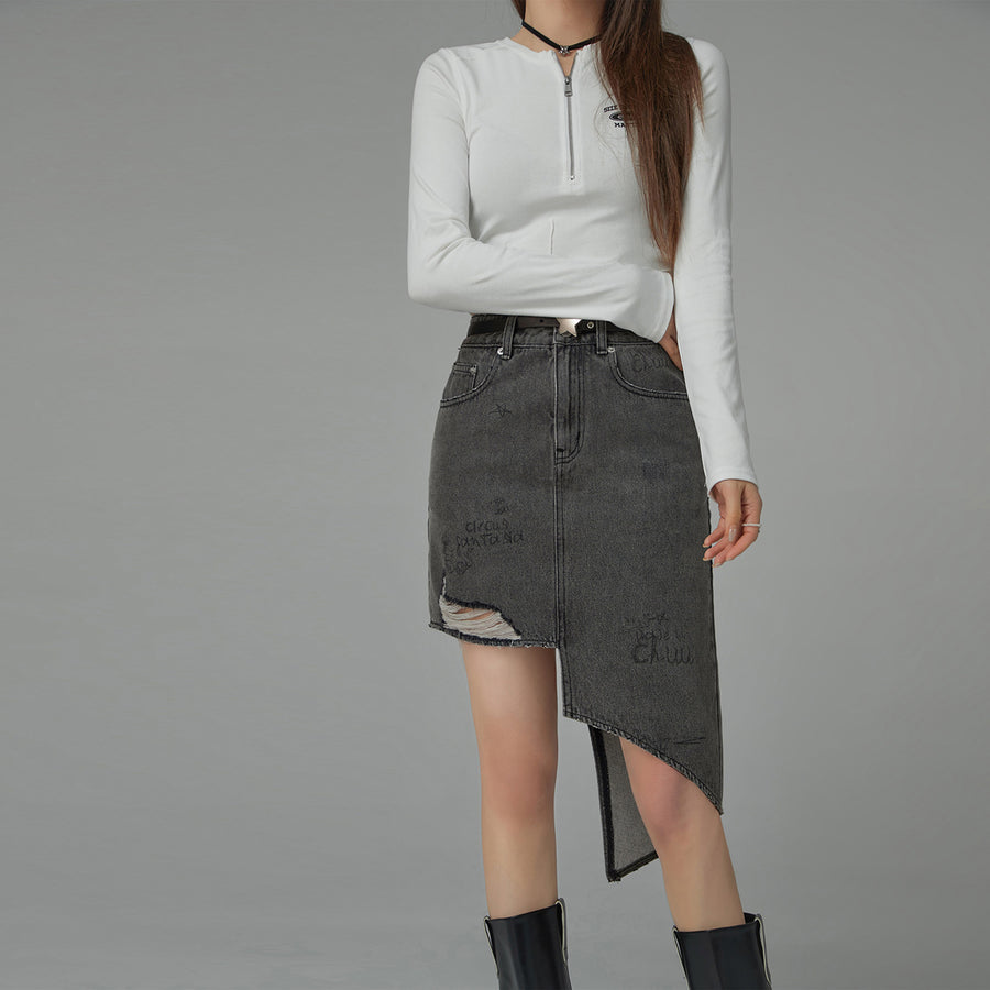 CHUU Unbalanced Denim Skirt