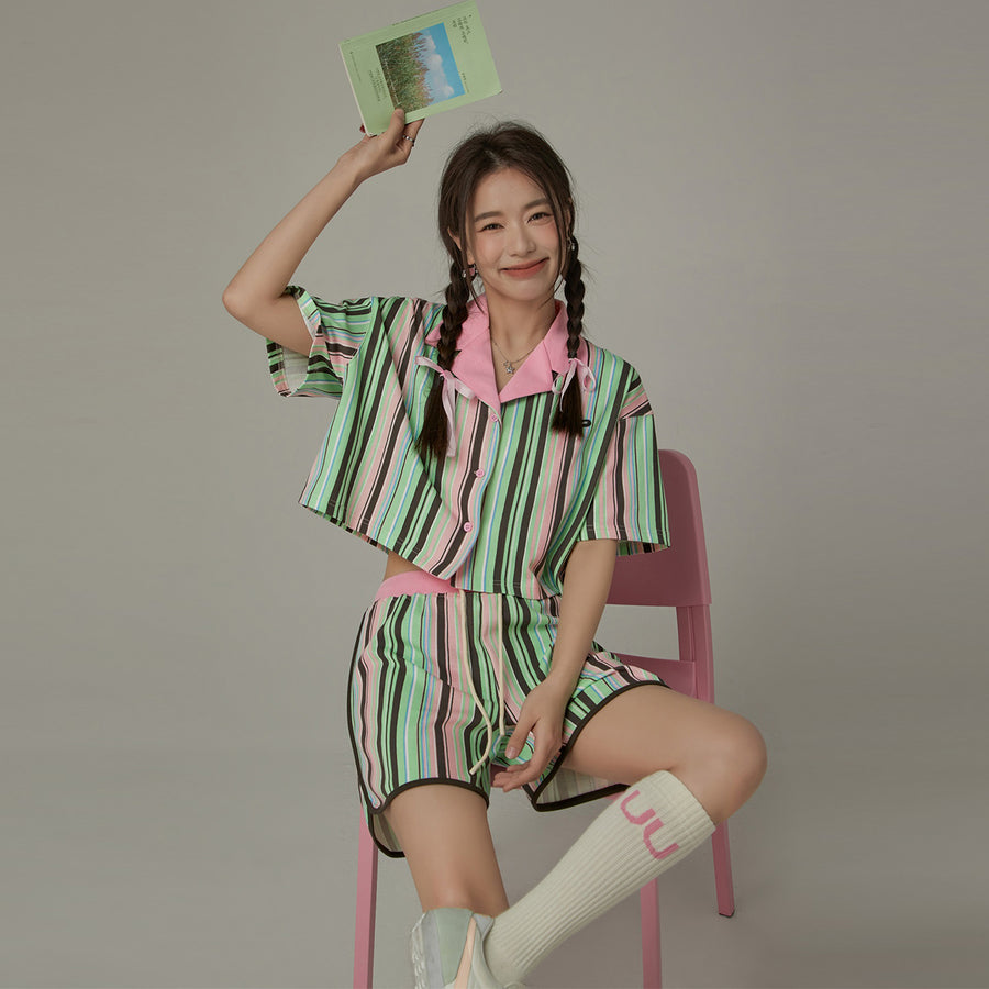 CHUU Contrast Striped Shirt