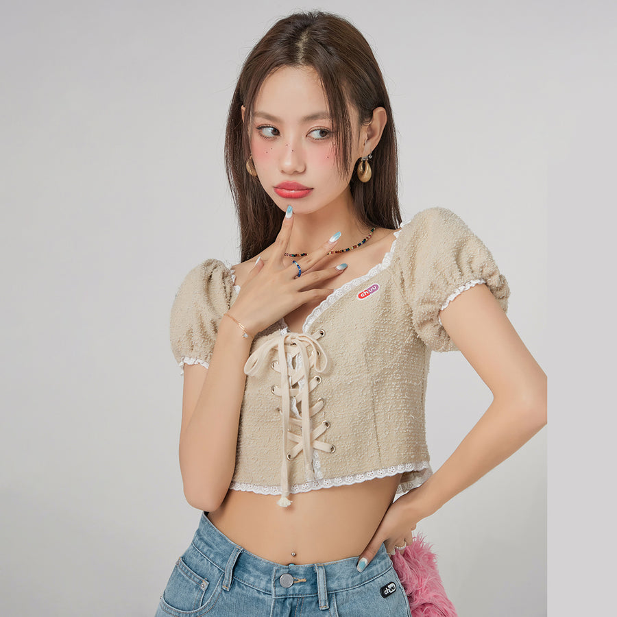 CHUU Corset Puff Sleeve Blouse