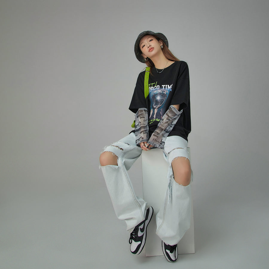 CHUU Disco Time See-Through Sleeves T-Shirt