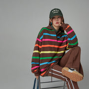 Polo Neck Rainbow Stripes Sweatshirt