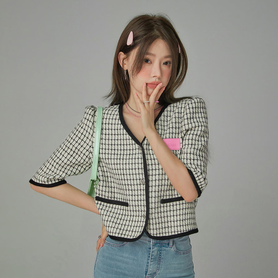 CHUU Chic Tweed Short-Sleeves Summer Jacket