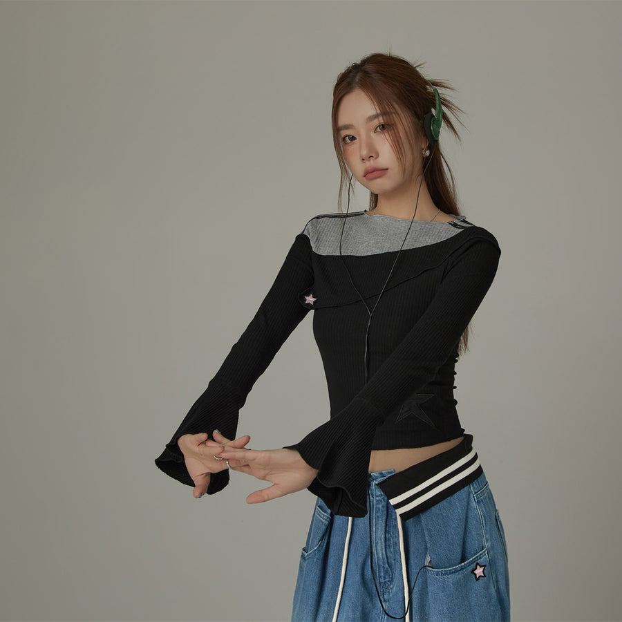 CHUU Contrast Ribbed Cropped T-Shirt