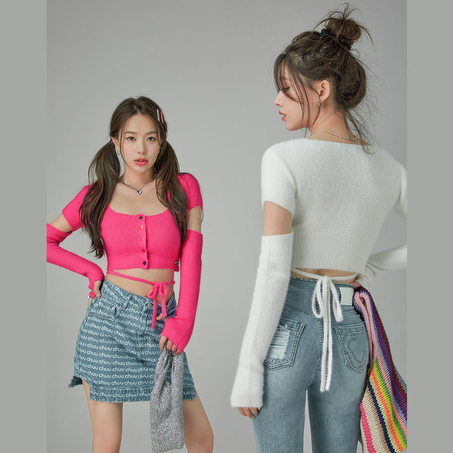 CHUU Rainbow Button Cutout Long Sleeves Knit Top