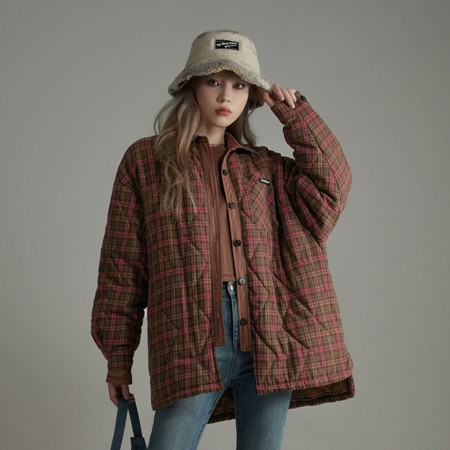 CHUU Check Loose Quilted Jacket