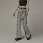 Double Belt High Waisted Straight Jeans