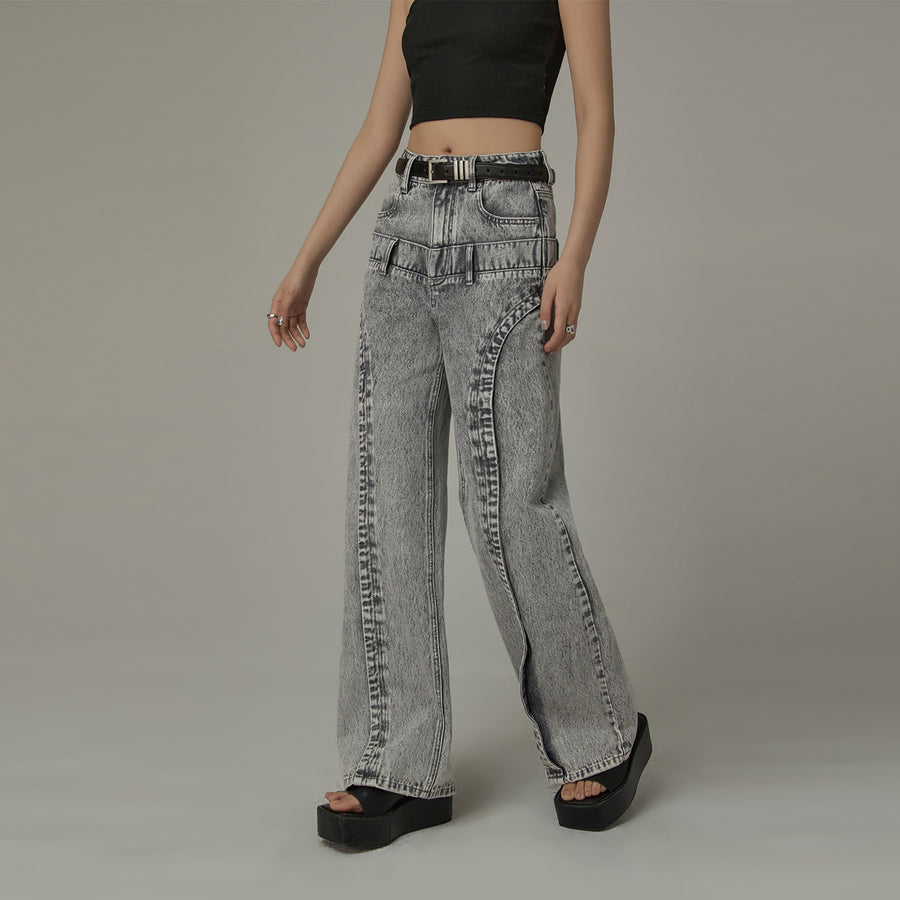 CHUU Double Belt High Waisted Straight Jeans